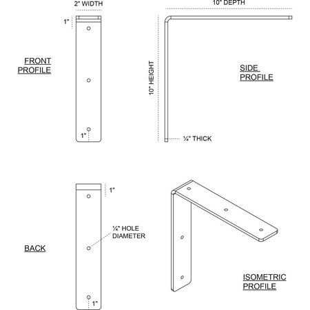 Ekena Millwork Hamilton Steel Bracket, Hammered Bright Red 2"W x 10"D x 10"H BKTM02X10X10HAHRE